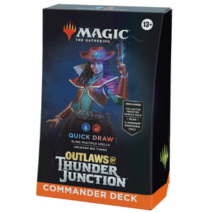 Magic: The Gathering Outlaws of Thunder Junction Commander Deck - Quick Draw (100-Card Deck, 2-Card Collector Booster Sample Pack + Accessories), Blue Red