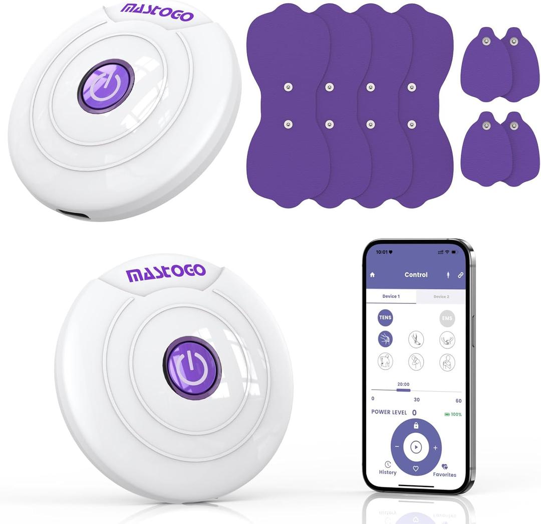 Wireless TENS Unit Two Portable TENS Unit Muscle Stimulators for Pain Relief, Featuring 6 TENS Modes and 6 EMS Modes with a Stylish PU Carrying Case and Can be Controlled Via an APP.