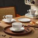4pcs White Coffee Cups with Saucers, 10oz Ceramic Cappuccino Cups, Microwave & Dishwasher Safe, for Home, Cafe