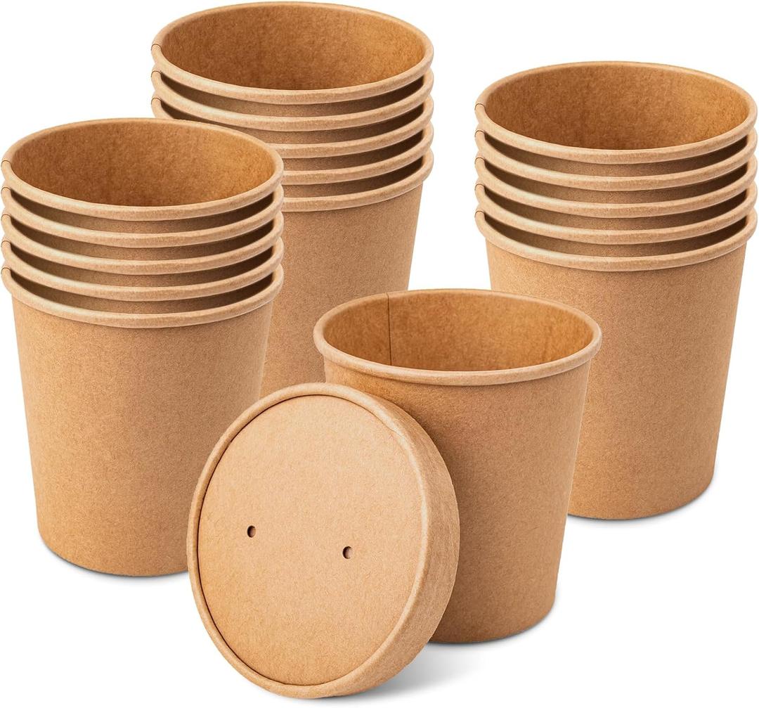 [50 Pack Soup Containers with Lids, Disposable To Go Containers Kraft 16oz Paper Soup Bowls with Lid for Hot Drinking, Food, Ice Cream (50sets, 16 oz)