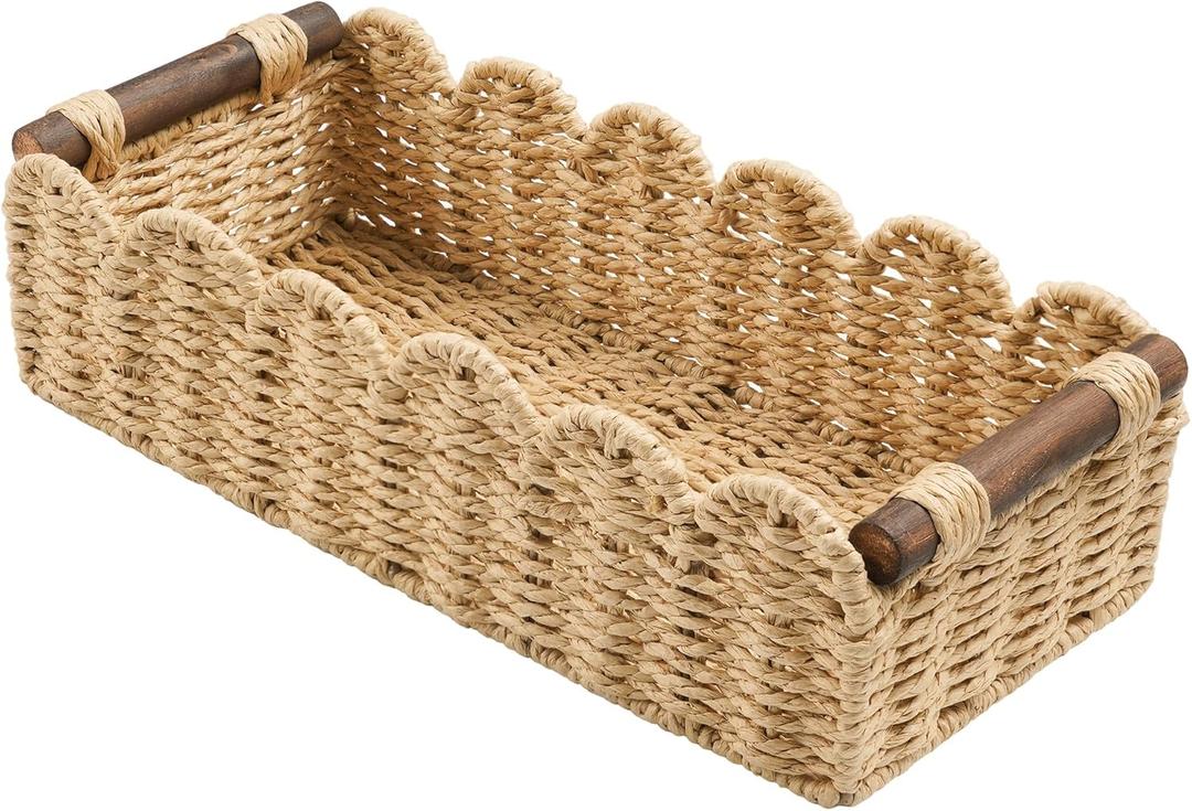 Toilet Paper Storage Basket Bathroom Counter Organizer Wicker Baskets for Organizing Cute Basket for Bedroom Nursery Room Kitchen Bathroom Decor -Seagrass Beige