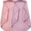 SWEET DOLPHIN Muslin Hooded Baby Bath Towels - 2 Pack 100% Cotton Towel for Babies, Infants, Toddlers - 32x32Inch - Highly Absorbent and Newborn Essential, Light Sakura