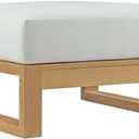 Modway Upland Teak Wood Outdoor Patio Ottoman with Cushions in Natural White