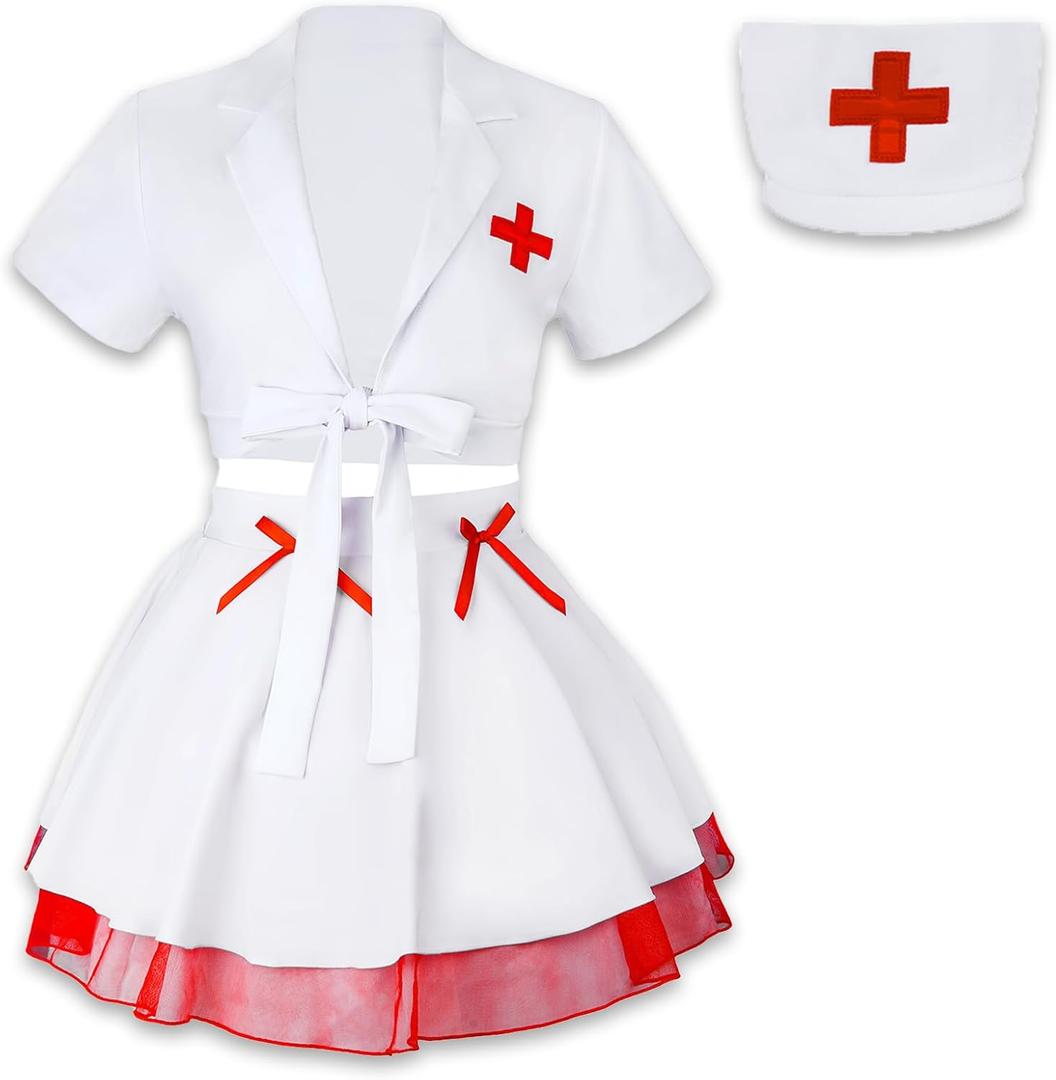 Women Sexy Nurse Costume Set 3 Pcs Nurse Uniform Halloween Cosplay Costume