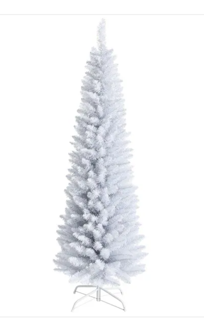 6 ft. Unlit Slim Pencil Artificial Christmas Tree with Metal Stand White