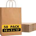 RACETOP 50 Pcs Kraft Shopping Bags 10x5x13 In Brown Paper Bags with Handles Bulk, Recycled Paper Gift Bag for Birthday Party Favors Grocery Retail Shopping Business