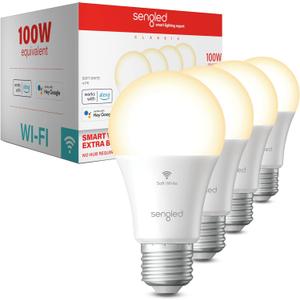 Sengled Smart Light Bulb, 100W Equivalent WiFi Light Bulb, 1500LM High Brightness Smart Bulbs that Work with Alexa Google, Dimmable A19 Soft White Alexa Light Bulb,CRI>90, No Hub Required, 4-Pack