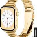 Metal Band Compatible with Apple Watch Band 42mm(Series 11 10) 41mm(Series 9 8 7) 40mm(Series 6 5 4 SE3/2/1) 38mm(Series 3 2 1), Dressy Stainless Steel iWatch Strap for Women (Gold)