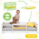 Toddler Bed with Rails | Low Montessori Floor Bed Frame for Kids | Standard Crib Size Wooden Frame for Independent Toddlers 2 - White