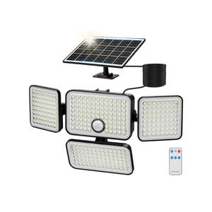 1PC 3000LM Solar Flood Lights Outdoor with Upgrade Solar Panel, 4 Head Motion Sensor Lights Flood Light with Extension Cord