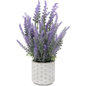DILATATA Lavender Flowers Artificial Decor in Cement Pot - Faux Plants for Rustic Home, Bathroom, Table Centerpieces, Wedding Decor - Purple Potted Lavender Flower