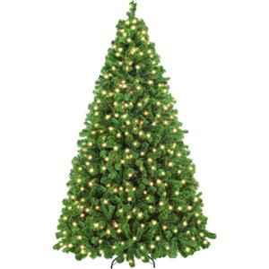 Yaheetech 7.5ft Pre-lit Artificial Christmas Tree with Incandescent Warm White Lights, Flocked Prelighted Xmas Tree with 1284 Branch Tips, 550 Incandescent Lights & Foldable Stand, Pure Green