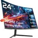 24 inch 1500R Curved Gaming Monitor 165Hz 1ms FHD 1080p VA Tilt Adaptive Sync HDR 110% sRGB DP/HDMI,VESA for Gaming Home Office Business PS5 PC Monitors