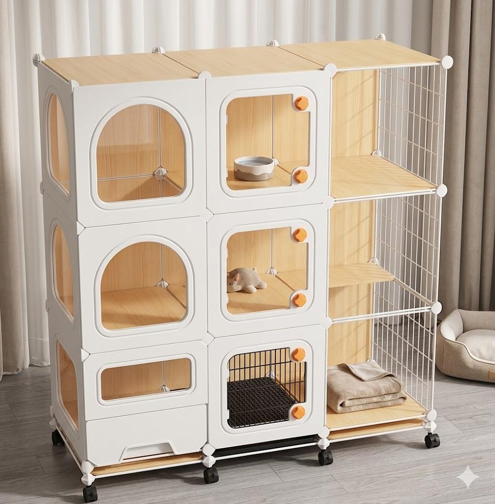 Collapsible Metal Cat Kitten Ferret Cage, Large Cat Cage, Pet Cage, for  Cats,Ferret, Chinchilla, Rabbit, Small Animals, Easy to Assemble Cattery, with cat Litter Box, cat Litter, cat Bowl