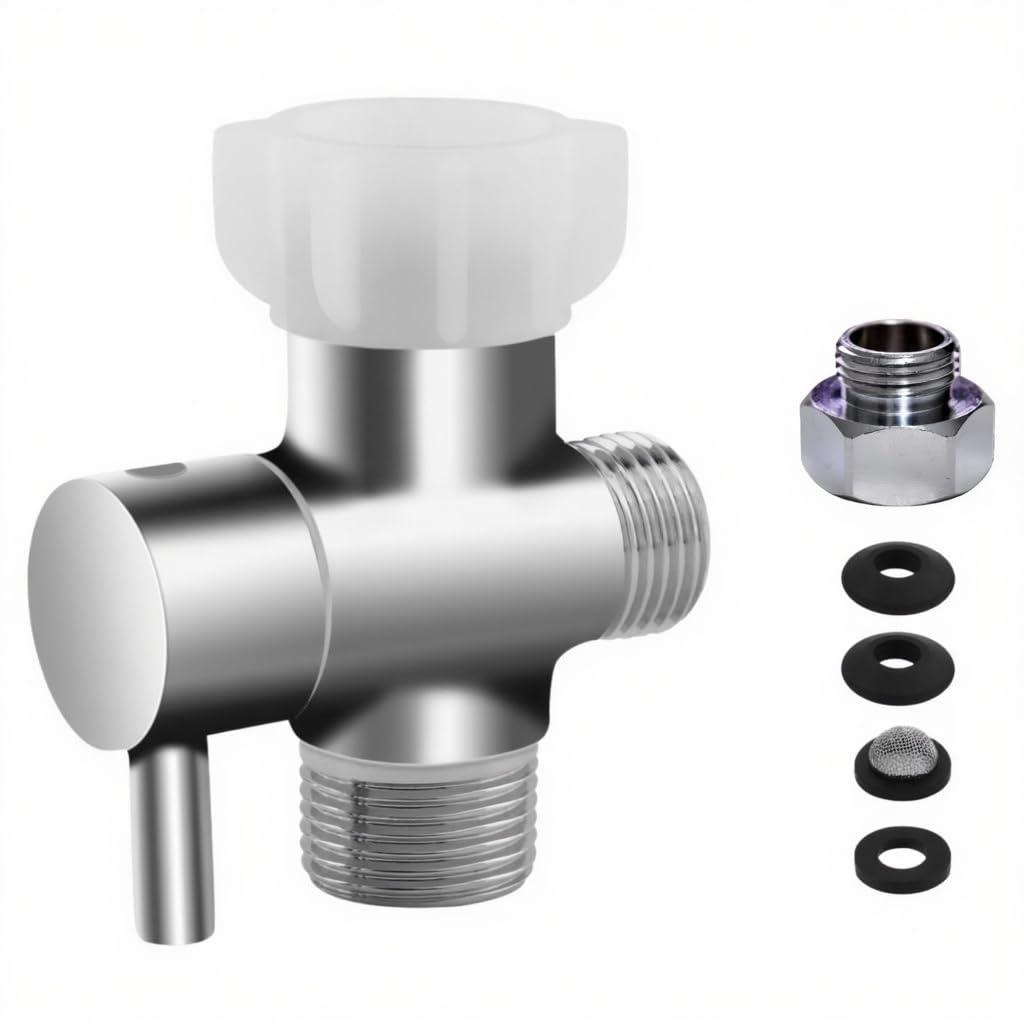 Bidet T Adapter with Shut off Valve, Metal T Valve for Bidet, Leakproof 3 Way Tee Connector, Brass Metal T-adapter for Handheld Toilet Bidet 7/8” X 7/8” X 1/2”or 3/8”Bidet Attachment