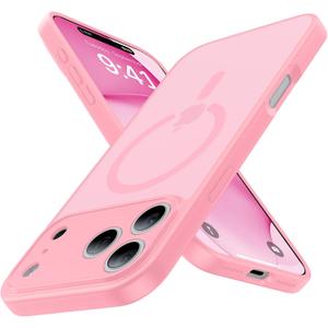 Magnetic Shockproof for iPhone 17 Pro Case,[Full Camera Protection][Compatible with Magsafe][Non-Slip][Mil-Grade Protection]Slim Anti-Yellow Translucent Matte Phone Case for iPhone 17 Pro,Pink