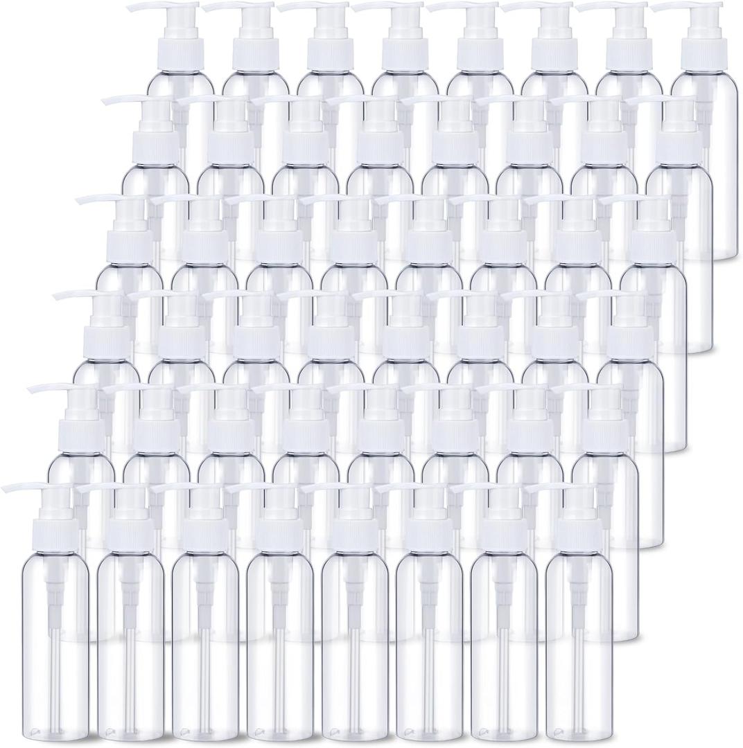 Nuenen 48 Pcs Refillable Empty Lotion Bottles 4oz/120ml Plastic Pump Bottles Conditioner Shampoo Dispenser Leak Proof Pump Container for Body Wash, Creams, Liquid Soap(White)