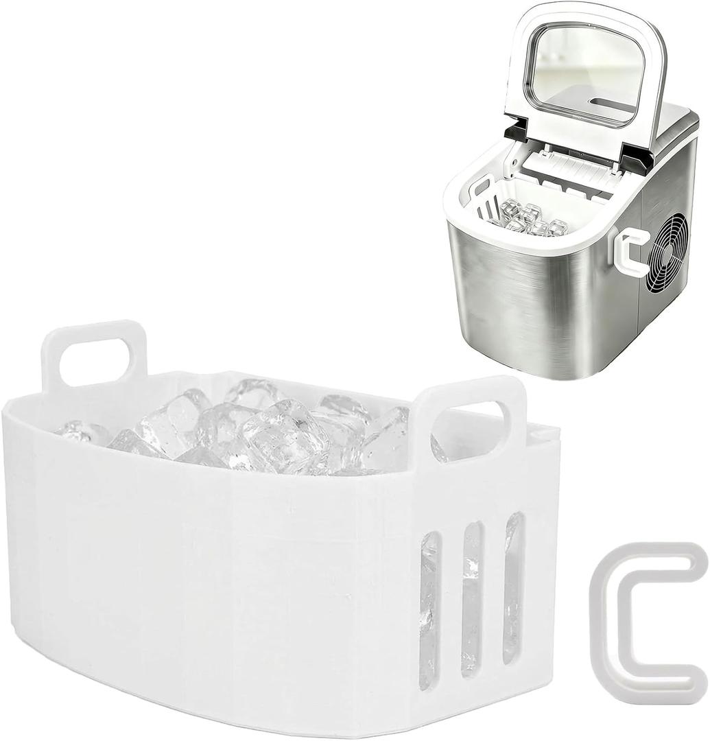 Replacement Ice Basket Compatible with Magic Chef & for Frigidaire Countertop Ice Makers - Durable Storage Bucket, Direct Fit Spare Part, No Assembly Required (White)
