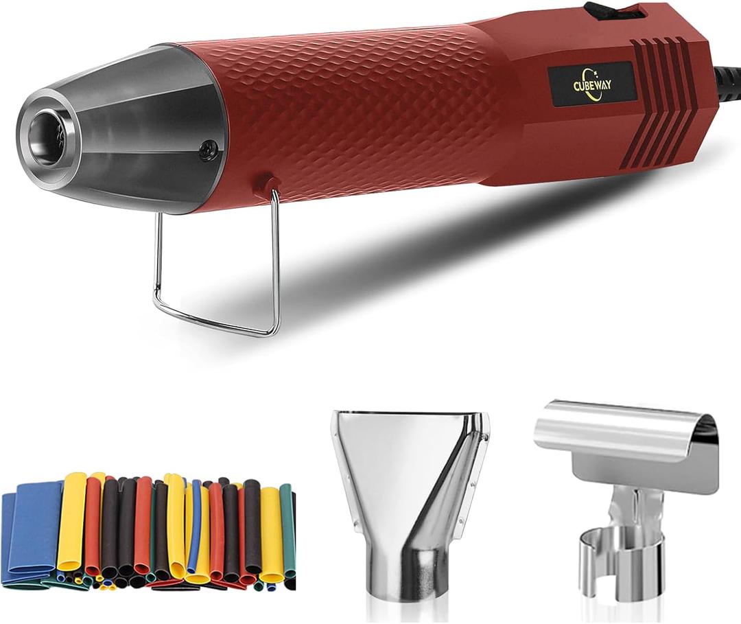 Mini Heat Gun 350W, 2-Temp Settings 392F & 662F,Fast Heat Hot Air Gun Tool with 2 Reflector Nozzle and and 6.56Ft Long Cable for Crafting, Vinyl Wrap and Shrink Tubing (Red-dual Temp.)