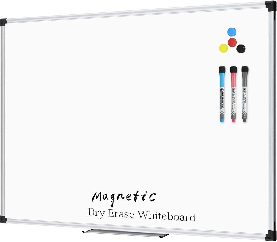 XBoard Magnetic Dry Erase Whiteboard 48 x 36 Inch, 4' x 3' Premium White Board for Wall with Marker Tray, Silver Aluminum Frame Presentation Board for Home Office Classroom