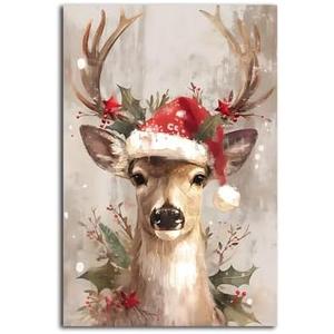 NTEUMM Christmas Wall Art, Printable Reindeer Still Life Painting, Rustic Christmas Decorative Art, Xmas Picture Print, Vintage Holiday Art Print Poster Canvas Roll 16x24 inch