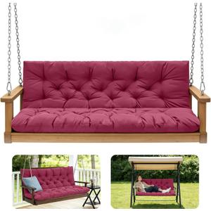 Porch Swing Cushions,Outdoor Cushions 3 Seater Replacement with Backrest, Waterproof Thickened Bench Cushion with Ties for Porch, Patio,Outdoor, Backyard and Garden (Wine Red 40 * 40 in), 40x 40 inches