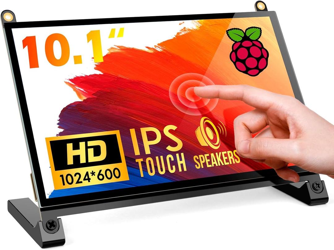 ROADOM Raspberry Pi Screen, 10.1 Touchscreen Monitor, IPS FHD 1024600,Responsive and Smooth Touch,Dual Built-in Speakers,HDMI Input,Compatible with Raspberry Pi 5/4/3/Zero,Easy Assembly,Driver Free