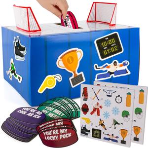 ArtCreativity Hockey Valentine Craft Box for Kids - Make Your Own Valentine Mailbox Kit for Boys & Girls - Includes 30 Cards, Box, 18 Decorative Foam Pieces - Cute Crafts Supplies