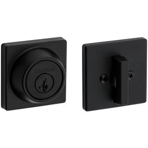 Kwikset 660 Contemporary Deadbolt Deadbolt Lock, Matte Black Square Exterior Keyed Front Entry Door, Pick Resistant SmartKey Rekey Security, Single Cylinder Dead Bolt