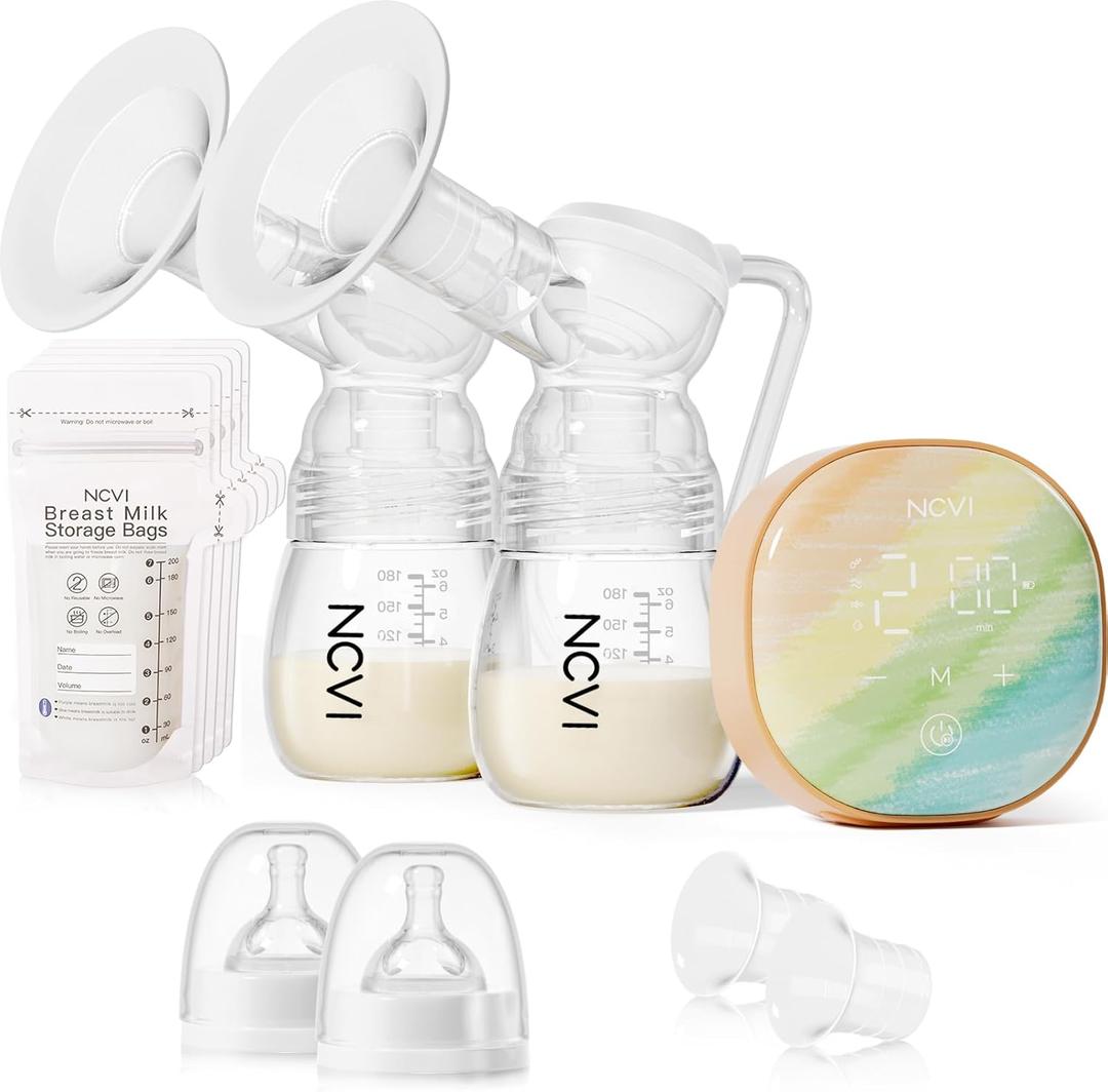 NCVI Double Electric Breast Pump XB-8122-2 with 4 Modes 9 Levels, Breastfeeding Pump with 21/24mm Flanges, Rechargeable Milk Pump Ultra-Quiet for Home & Travel, LED Touchscreen (Orange-21/24 Flanges)