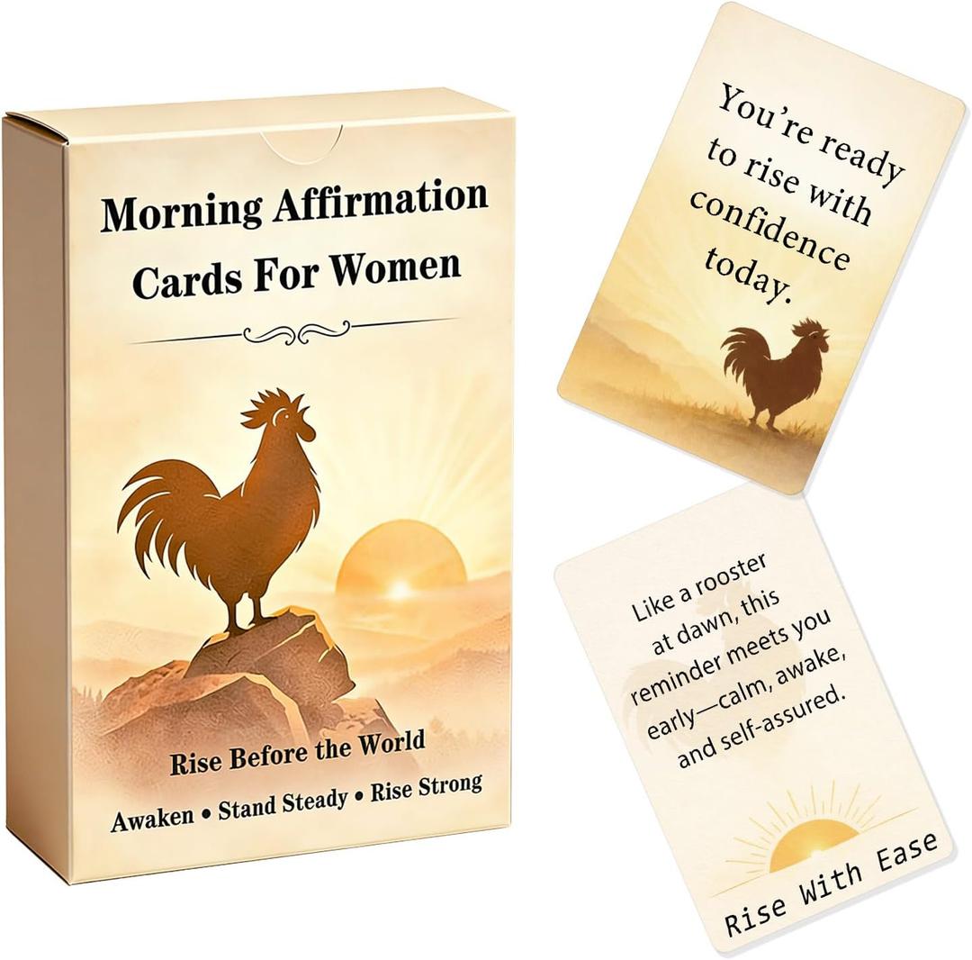 Rooster Morning Affirmation Cards for Women 55 Daily Mindset Cards for Confidence & Self Care Chicken Lover Gifts, Unique Birthday, Mothers Day & Christmas Idea