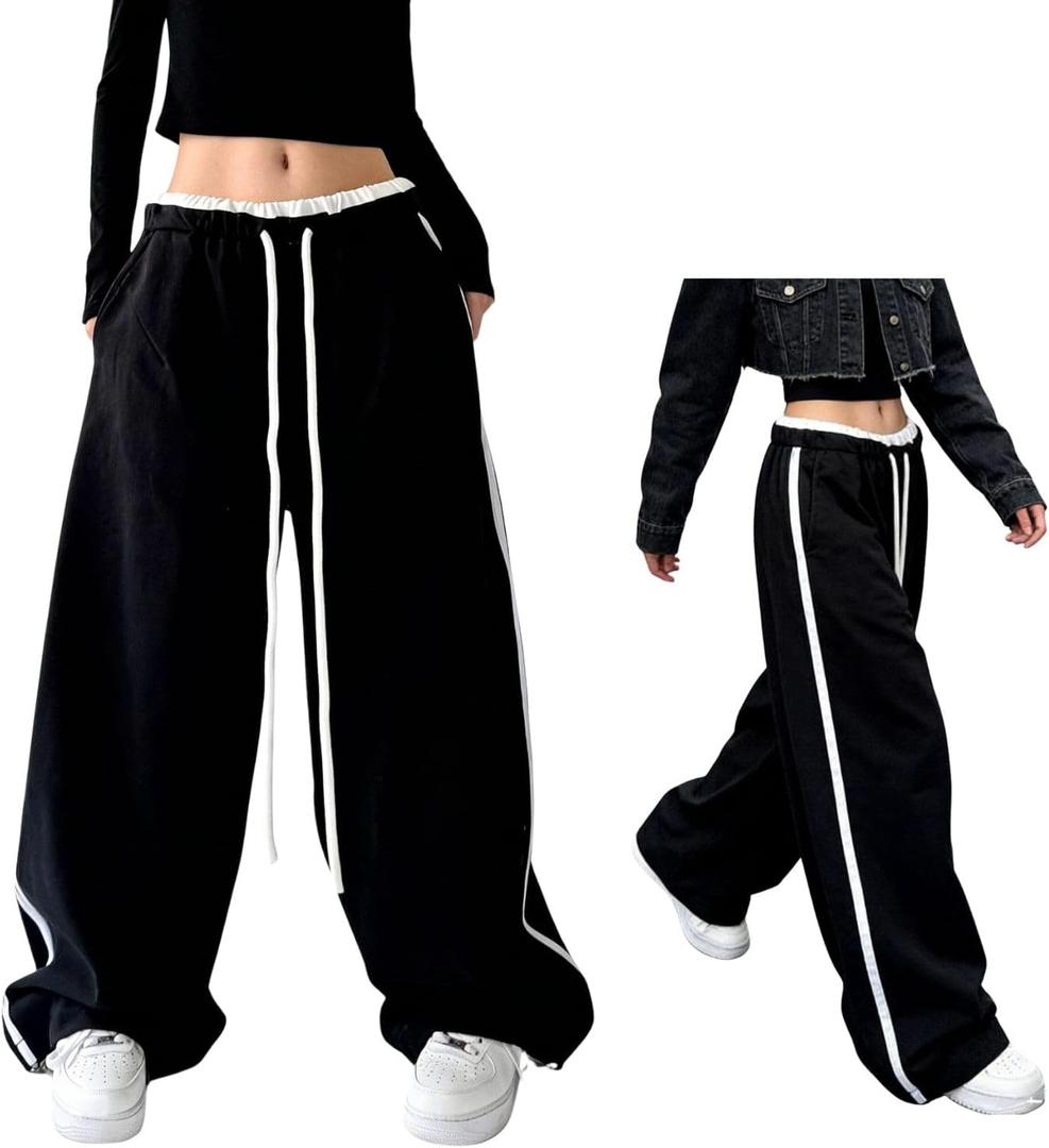 Baggy Sweatpants for Women Men Wide Leg Casual Sweat Pants Elastic Waist Drawstring Pants Hip Hop Clothes Black-XL (XL)