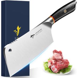 MAD SHARK Meat Cleaver, Professional 7.5 Inch Bone Chopping Butcher Knife with Heavy Duty Blade, German Military Grade Composite Steel, Chinese Chef's Bone Cutting Knife for Home Kitchen & Restaurant