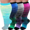 4 Pairs Plus Size Compression Socks for Women and Men 20-30 mmHg, Wide Calf Stockings Best Support for Circulation, Running (XX-Large, 01- Red/Dark Blue/White/Light Blue)