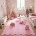 GarveeHome Valentines Scalloped Area Rugs 8x10 for Girls Bedroom, Solid Pink Large Washable Rug Soft Non Slip Backing Floor Mat Carpet Indoor Thin Rug for Living Room Dining Room Playroom Nursery