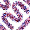 66FT 4th of July Patriotic Tinsel Garland, Glitter American Flag Tinsel Garlands Patriotic Ornaments for Memorial Day Independence Day Indoor Outdoor Holiday Party Decor