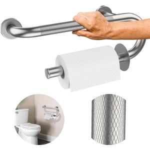 Upgraded Toilet Grab Bars 16 Inch - Toilet Paper Holder Grab Bar Stainless Steel Knurled Toilet Grab Bars for Seniors Bathtub Bathroom Rails for Elderly Safety Balance Support, Brushed Nickel