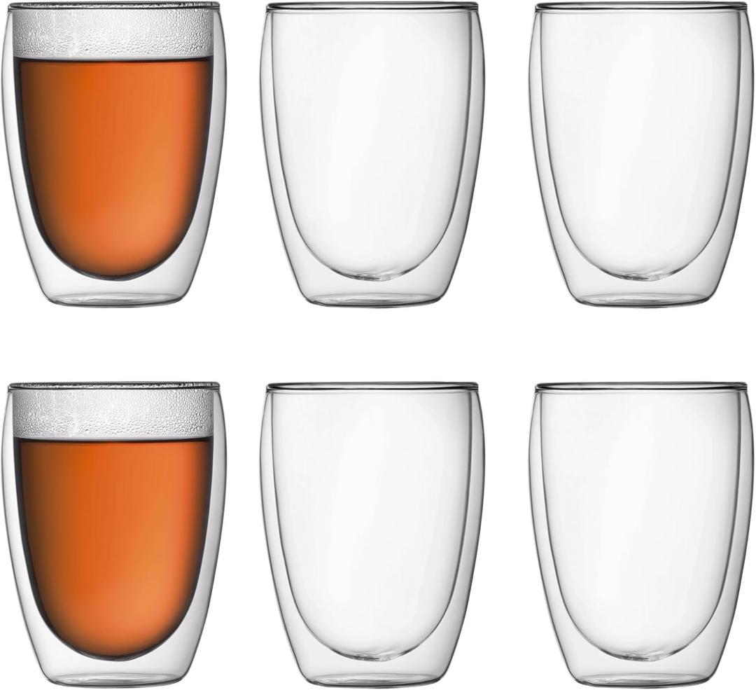 Bodum 12oz Pavina Double Wall Insulated Tumbler, High-Heat Borosilicate Glass, Set of 5, Clear