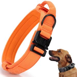 Tactical Dog Collar, Adjustable Military Training Nylon Dog Collar with Control Handle and Heavy Quick-Release Metal Buckle for Small Medium Large Dogs, Orange XL (XLarge :Width 1.5",Neck 20-24")