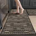 Kitchen Rugs Sets of 2-Non Slip Kitchen Mats for Floor-Thick Stain Resistant Vintage Kitchen Floor Mat Runner Carpet for Hallways Entryway Laundry Room Washable（Black 20"x47"+20"x32"）