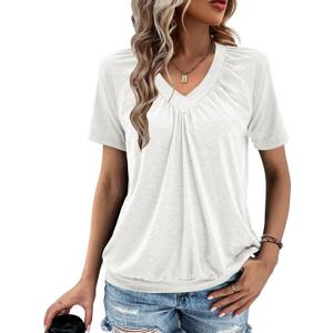 Gihgoew Summer Tops for Women 2025 Shorts Sleeve Womens Tops,V Neck Soft Casual Loose Fit Ruched Top T Shirts Tee Clothes (White, S)