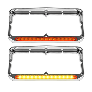 2x 4x6 Headlight Bezel with 12" Amber Lens LED Amber Light, Chrome Housing Replacement for Kenworth T800/T600/T400, Peterbilt 379/378, Freightliner FLD & Classic XL Semi Trucks DOT Compliant