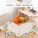 Autumn Pumpkins Round Tablecloth with Elastic Fall Thanksgiving Pumpkin Botanical Maple Leaves Waterproof Stain-proof Table Cover Fitted Table Cloths for 45"-54" Round Table Kitchen Indoor Outdoor Use