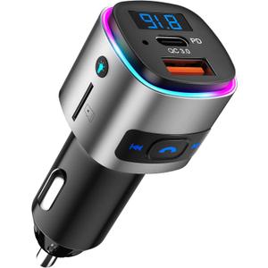 (Upgraded Version) FM Transmitter Bluetooth, SONRU Bluetooth Car Adapter [PD 30W & QC3.0 18W], Wireless FM Radio Transmitter, Hands-Free Calling, Siri Google Assistant, TF Card