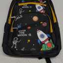 Rafaelle Kids Backpack for Boys Elementary Kindergarten with Astonauts Outer Space Ship Alien Galaxy Prints Large Capacity Preschool School Bag (black, 16 * 12 * 7 Inch / 40 * 30 * 17 cm)