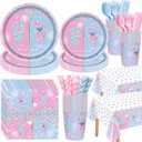 Funnymoom 452 Pcs Gender Reveal Party Decoration for 50 Guests, Boy or Girl Paper Plates and Napkins Cups Tablecloth Cutlery Disposable Tableware Set for Gender Reveal Party Supplies