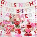 2 x Galentines Day Decorations for Party: Glitter Happy Galentines Day Banner Red Heart Garland No Boys Allowed Sign Hanging Swirls Honeycomb Centerpieces for Girls Night Party Decor