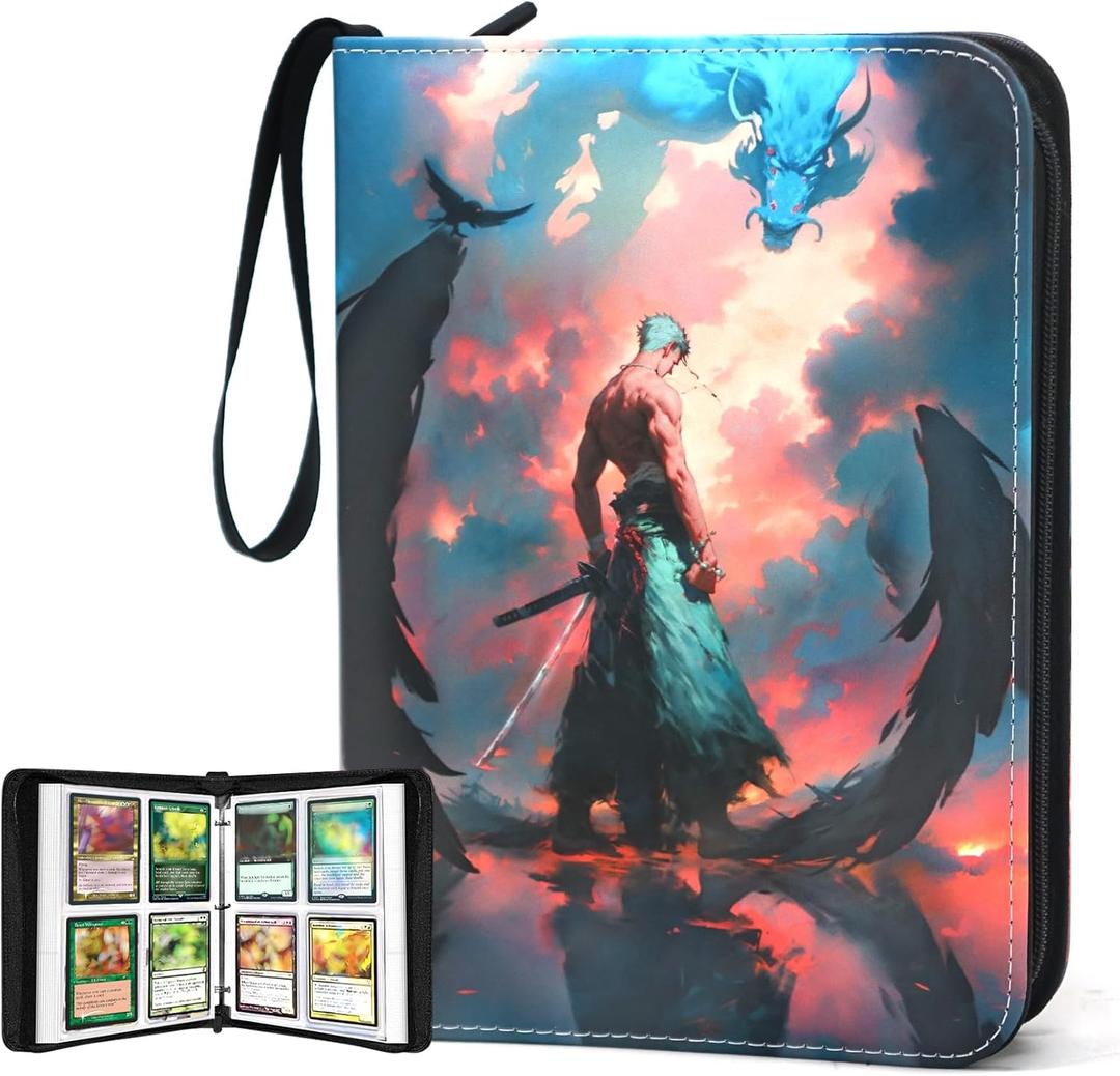 400 Pockets Zoro Card Binder for One Piece Zoro Cards,Portable Waterproof Card Storage Book with Removable Sleeves, Children Gifts for Anime, Sword and TCG Card, Luffy-Style 6, WEST010