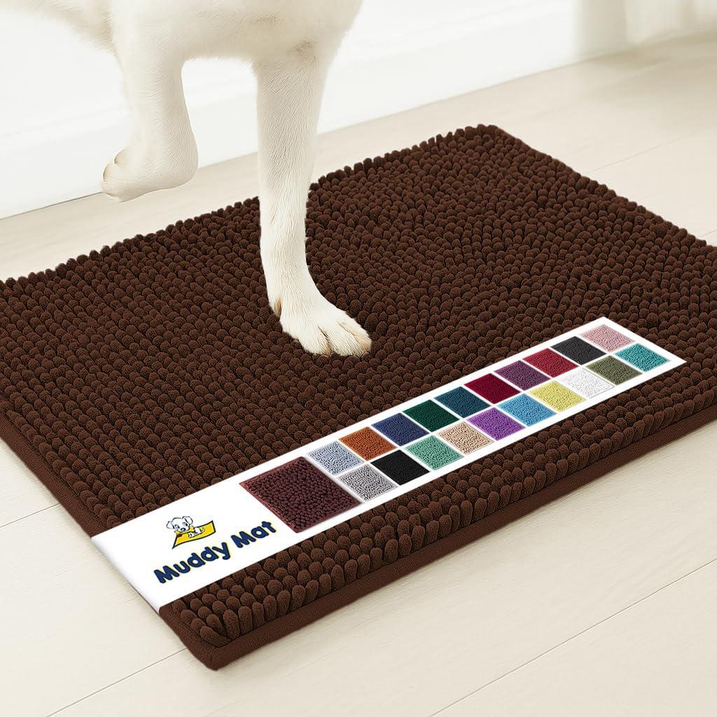 Muddy Mat | Super Absorbent Door Mat Indoor, Microfiber Quick Dry Chenille Entryway Rug, Non-Slip Front Door Mat, Indoor Mats for Entryway, Machine Washable Pet Rug, Brown 28"x18"