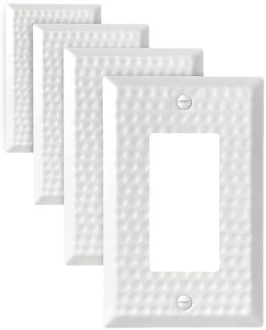 ZILLSEA 4-Pack Hammered Decorator Wall Plates, for Receptacle, Dimmer Switch, GFCI Outlet, Pure White Outlet Cover Plate, Durable Metal, 3.15''*4.88'', Midsize